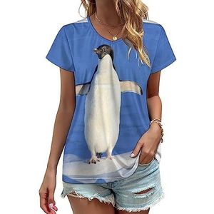 Pinguïn Dames V-hals T-shirts Leuke Grafische Korte Mouw Casual Tee Tops 5XL