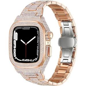 OFWAX Diamant horlogekast+metalen horlogebandmodificatieset, voor Apple Watch 8 7 6 5 4 SE 44 mm 45 mm serie doe-het-zelf mode zakelijke band voor dames vrouwen meisjes, 44mm, agaat
