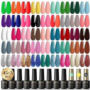 ROSALIND uv-nagellakset, 45 + 3 stuks gelnagellak groen, oranje, geel, paars, blauw, zwart, roze, glitter, kleurgel, gelnagels voor nagelstudio, design, starter manicure cadeauset