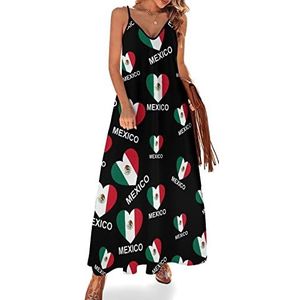Love Mexico Sling Maxi-jurk voor dames, V-hals, casual, mouwloos, verstelbare riem, sexy lange jurk