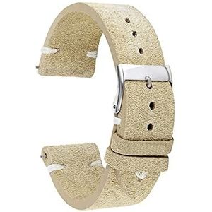 LUGEMA Echt Suède Vintage Horlogebandjes Hoge Kwaliteit Handgemaakte Fluwelen Horlogeband 18mm 20mm 22mm 24mm Vervangende Riem (Color : Beige with white, Size : 22mm)