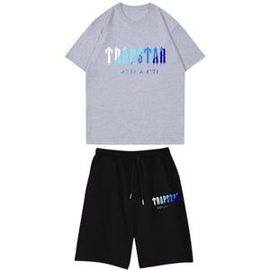 Trapstar kinder T-shirt met korte mouwen herensportpak,2-delige joggingbroek van trapstar-katoen met korte mouwen,100-160,jongen,deerntje,Zomer casual trainingspak(Color:10,Grootte:120(child))
