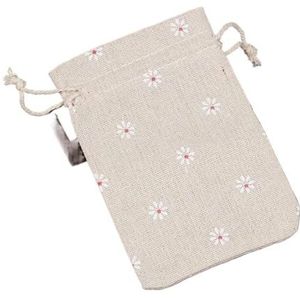 Hessische tassen linnen katoenen tas mousseline cosmetica geschenken sieraden verpakking zakken schattig trekkoord geschenkzakje en zakjes (kleur: witte kleine bloem, maat: 13 x 18 cm 5 stuks)