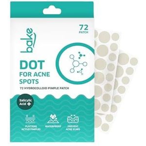 BAKE 2% salicylzuur hydrocolloïde puistjespleisters (72 stippen) | absorbeert olie, voorkomt acne, waterdichte pleisters | voor acne, acnevlekken, acnegevoelige huid - 72 stippen (72 stippen)