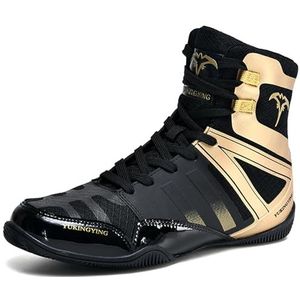 Hiuzylqx Heren boksschoenen, lichtgewicht, ademende worstelschoenen, hoge fitnessvechtschoenen,zwart,39 EU
