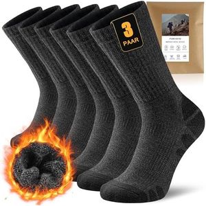 FORVEVO 60% Merino wandelsokken voor dames en heren, 3 paar, wollen sokken voor heren, gevoerd, thermische wintersokken, sportsokken voor trekking en outdoor, donkergrijs, 39-42 EU