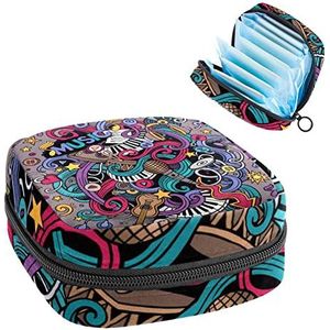 Maandverband Opbergtas, Menstruatie Cup Pouch Tampon Bag, Periode Pads Houder Organizer voor Vrouwen Meisjes, Muzikale Piano Notes Patroon