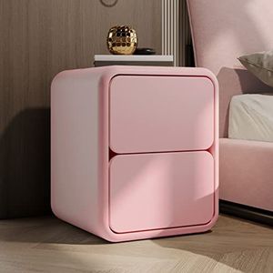 FZDZ Modern lederen nachtkastje modern massief hout afgeronde hoeken nachtkastje met 2 opberglades kast voor slaapkamer kantoor woonkamer meubels (kleur: roze)
