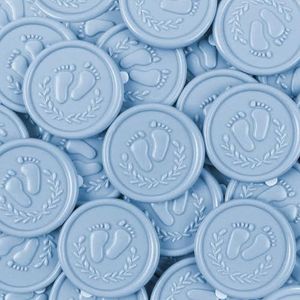 JAGERGREEN 48 Stuks Babyshower Zelfklevende Lakzegels met Voetafdruk Patroon, Blauwe Lakzegel Stickers voor Babyfeestje Decoratie Jongen, Wax Seal Stickers voor Gender Reveal, Uitnodiging, Enveloppen