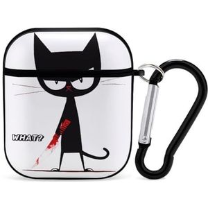 Murderous Cat Leuke Case voor AirPods 2&1 Schokbestendige Beschermende Hoofdtelefoon Gevallen Cover Met Sleutelhanger voor Mannen Vrouwen