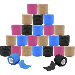 ANAMPION Zelfklevend Verband Cohesive Wrap Bandages,Elastic Ademend Adhesive Bandage Tape, Voor Tattoo Grip Bandage Wrist Ankle, Dierenarts Sport Pols (4 Kleuren Mengen, 5CM 24Rollen)