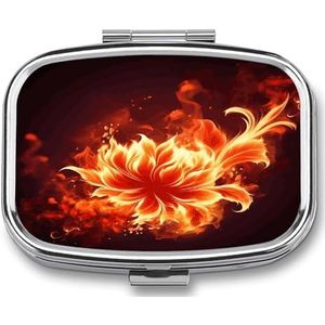 Flaming Fire Bloemen Pillendoos Pil Organizer Pil Case 2 Compartiment Geneeskunde Pil Organizer Kleine Pil Case Pil Container Pillenhouder Leuke Pillendoos Mini Pillendoosje