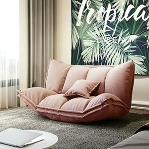 Opvouwbare luie bank Opvouwbare slaapbank Verstelbare vloerligstoel Slaapbank met kussen voor slaapkamer Woonkamer Balkonspel(Color:Pink,Size:130cm)