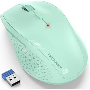 TECKNET Stille draadloze muis, 4800 dpi/6 niveaus, ergonomische muis, 2,4 G, 30 maanden batterijduur, optische draadloze muis voor computer, pc, Mac