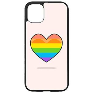 Beschermhoes voor iPhone XR Rainbow Hearth LGBT – regenboogmotief, hartvorm, LGBT – zwarte siliconen rand