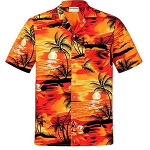 Hawaiihemdshop Hawaiiaans Overhemd | Heren Hemd | Katoen | Grootte S – 8XL | Oranje | Korte mouw | Strand | Zonsondergang | Palmbomen | Hawaii Shirt | Kokos knopen