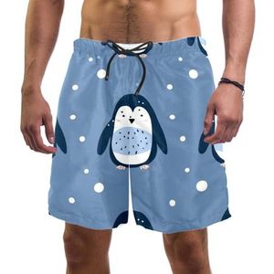 PAFEFO Zwemplank Shorts voor Mannen Strandshorts voor Tieners Zomer Sneldrogende Sport, Cartoon Sneeuw Pinguïn Blauw, Cartoon Snow Pinguïn Blauw, L