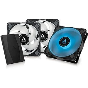 ARCTIC P12 PWM PST RGB (3 Stuk, incl. Controller) - PC Fan, 120mm Ventilator, PWM behuizing Casefan geoptimaliseerd voor statische druk, Semi-passief: 200-2000 rpm - Zwart