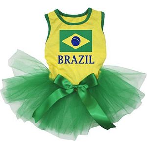 Petitebelle Vlag & Brazilië Geel Katoen Shirt Tutu Puppy Hond Jurk, Large, Groen