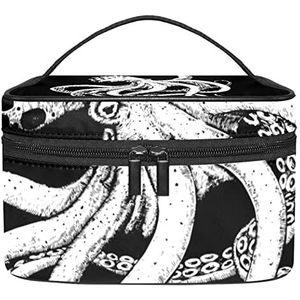 Octopus zwarte make-up organizer tas, reismake-up tas organizer case draagbare cosmetische tas voor vrouwen en meisjes toiletartikelen, Meerkleurig, 22.5x15x13.8cm/8.9x5.9x5.4in