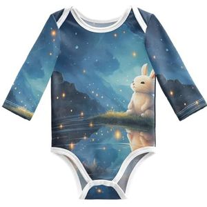 KAAVIYO Schattig konijn maan baby body lange mouwen katoen bodysuit voor neutrale pasgeborenen 3-24 maanden, Patroon., 3 Maanden
