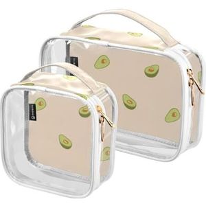 GuoChe Transparante mini cosmetische tas waterbestendig duidelijk make-up borstel tas voor vrouwen toilettas reistas 2pack Avocado Tropische Fruit Patroon Stof Organische