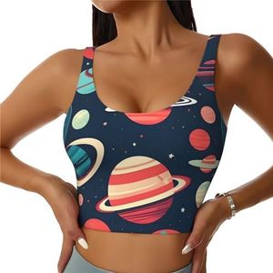 Outer Space Planeten Print Comfortabele Vrouwen Sport Vest Yoga Workout Vest voor Vrouwen Lichtgewicht Zomer, Zwart, S
