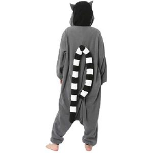 ZKomoL Kigurumi onesie pyjama voor volwassenen, uniseks, voor feestjes en cosplay (lemur met ringstaart, S)
