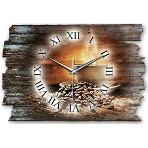 Kreative Feder Designer wandklok ""Koffie"" van hout 40x27cm in Shabby Style Design - designer klok met fluisterstil uurwerk zonder tikken (Coffee II, stil radiouurwerk)