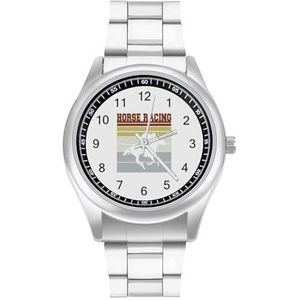 Retro Horse Racing Team Heren Roestvrij Staal Quartz Horloge Horloges Casual Band Drie Hand Horloge