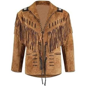 MATARTS Western Cowboy Fringes Suede lederen jas voor heren - Native American en Bikers Style Classic Fashion Coat -Bruin, Bruin, XL