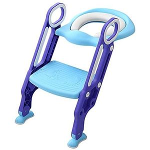 Zindelijkheidstraining wc-bril, met opstapje ladder, verstelbare opvouwbare peuter toilet training stoel stoel met veilige handgrepen, (blauw paars)