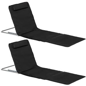 Outsunny Ligstoel - Set van 2 Opvouwbare Strandmatrassen - Verstelbare Strandstoel met 5 Hoogteposities en Draagtas - Staal - Zwart - 134 x 48 x 33-43 cm