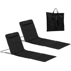 Outsunny Ligstoel - Set van 2 Opvouwbare Strandmatrassen - Verstelbare Strandstoel met 5 Hoogteposities en Draagtas - Staal - Zwart - 134 x 48 x 33-43 cm