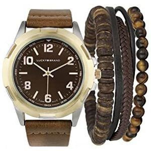 Lucky Brand Horloge voor Mannen Analoge Mode Vintage Horloge Goud Quartz Lederen Band Roestvrij Staal Heren Horloges Armband Geschenkdoos Set (Bruin/Goud), Bruin/Goud, Quartz Horloges, Bruin/Goud,