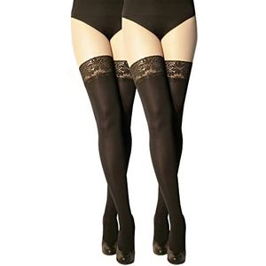 MARILYN Ondoorzichtige halterloze kousen met 9 cm kant, 100 denier, 2 x zwart (ero), M-L