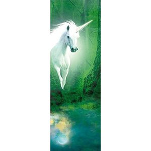 1art1 Eenhoorns Poster Kunstdruk Op Canvas Unicorn In The Magic Green Forest Muurschildering Print XXL Op Brancard | Afbeelding Affiche 120x40 cm