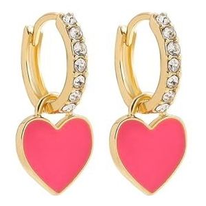 Hart Oorbellen Trendy Strass Kleine Cirkel Hoops met Leuke Neon Kleur Hart Opknoping Oorbellen voor Vrouwen Vergulde Sieraden, Eén maat, Agaat