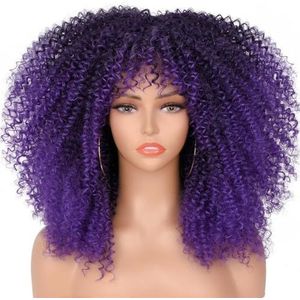 Kort haar, afro, verwarde krullende pruik met pony, zwart, vrouwen, cosplay, synthetisch, natuurlijk, zonder lijm, bruin, gemengde blonde pruiken