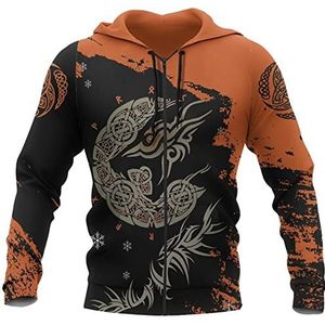 Odin's Ravens Tattoo Zip Hoodie, Noorse Viking Celtic Crow 3D Digital Print Pullover, Outdoor Heren Streetwear Casual Sweatshirt Streetwear Met Lange Mouwen S-5XL