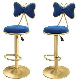 ShuuL Set van 2 keukeneiland barkruk draaibare tegenkruk vlinder met rugleuning verstelbare toonhoogte gestoffeerde stoel stoel ontbijt eetkamerkruk (kleur: blauw)