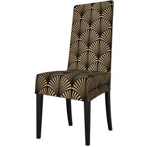 KemEng Art Deco Patroon Naadloos Zwart Goud, Stoelhoezen, Stoelbeschermer, Stretch Eetkamerstoel Slipcover Seat Cover voor Stoelen