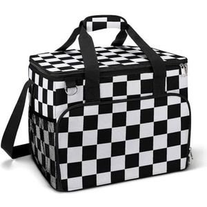 Wit Zwart Geruit Koeltas Geïsoleerde Lunch Tas Picknick Bag Koel Bag Box Voor Camping Reizen Vissen Reizen