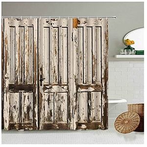 HNGM Douchegordijn Retro geometrische houten deur douchegordijn land boerderij schuur hout badkamer decoratie arcering waterdicht scherm (Color : 2323X, Size : 180x230cm 70x90in)