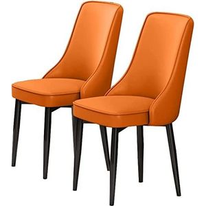 GEIRONV moderne eetkamerstoelen set van 2, for woonkamer keuken slaapkamer eetkamerstoelen pu leer hoge rugleuning gewatteerde zachte zitting koolstofstalen poten Eetstoelen (Color : Orange, Size :