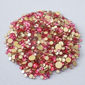 SS4-SS20 Mixformaat Helder Kristal Goud Plat Achter Strass Decoraties DIY Glitterstenen 3D Nail Art Accessoires-Roos-Mixformaat SS3-SS20