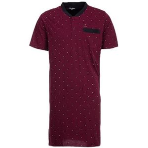 Henry Terre Nachthemd heren korte mouwen ruit borstzak knoopsluiting maat M-3XL, bordeaux, M