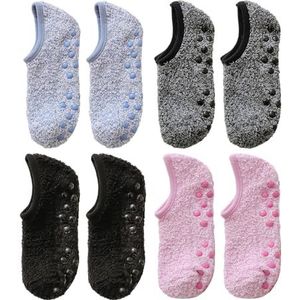 JTMKYO 4 paar antislip bootsokken, warme herfst- en wintersokken, antislip gestippelde sokken, pluche pluizige korte sokken, pluche slaapsokken, zachte en comfortabele bootsokken, roze, 10-20