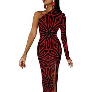 Rode geometrische bandana print dames halve mouw jurk avondfeest lange jurken cocktail split bodycon jurk XS