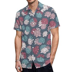 Dahlia Hawaiiaanse shirts met bloemen voor heren, korte mouwen, casual overhemd, button-down, vakantie, strandshirts, XL